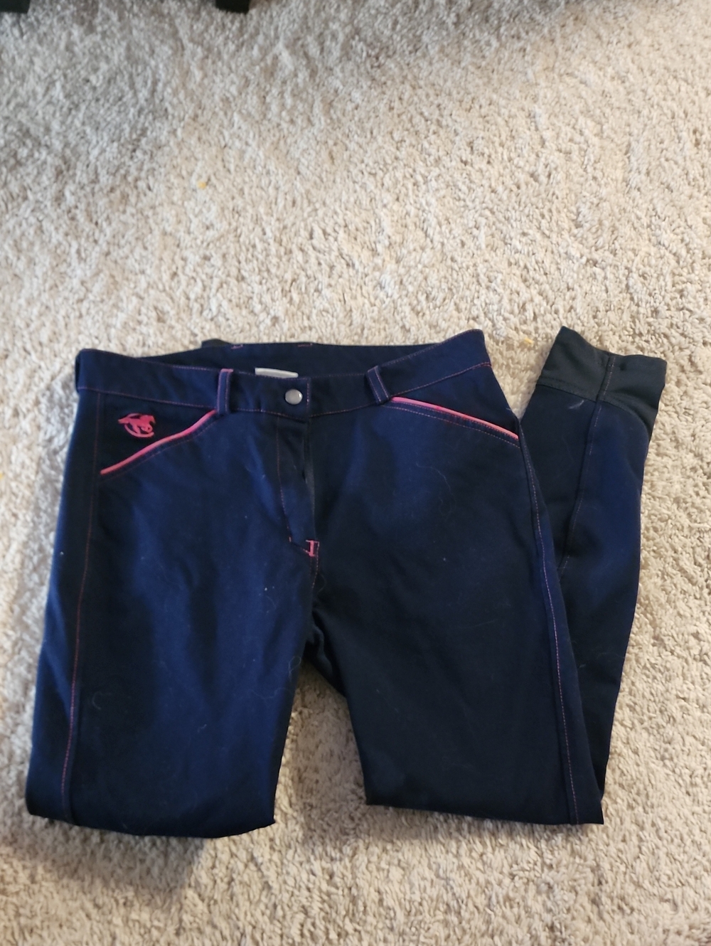 Smartpak Pipee Women's Navy Blue Riding Breeches with Pink Accent